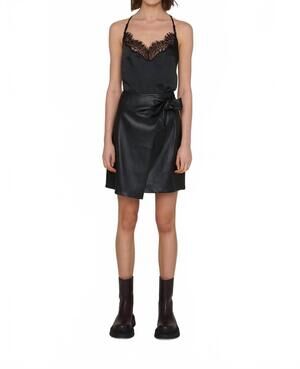 NEW AMYLYNN maeve lace edged satin top in black